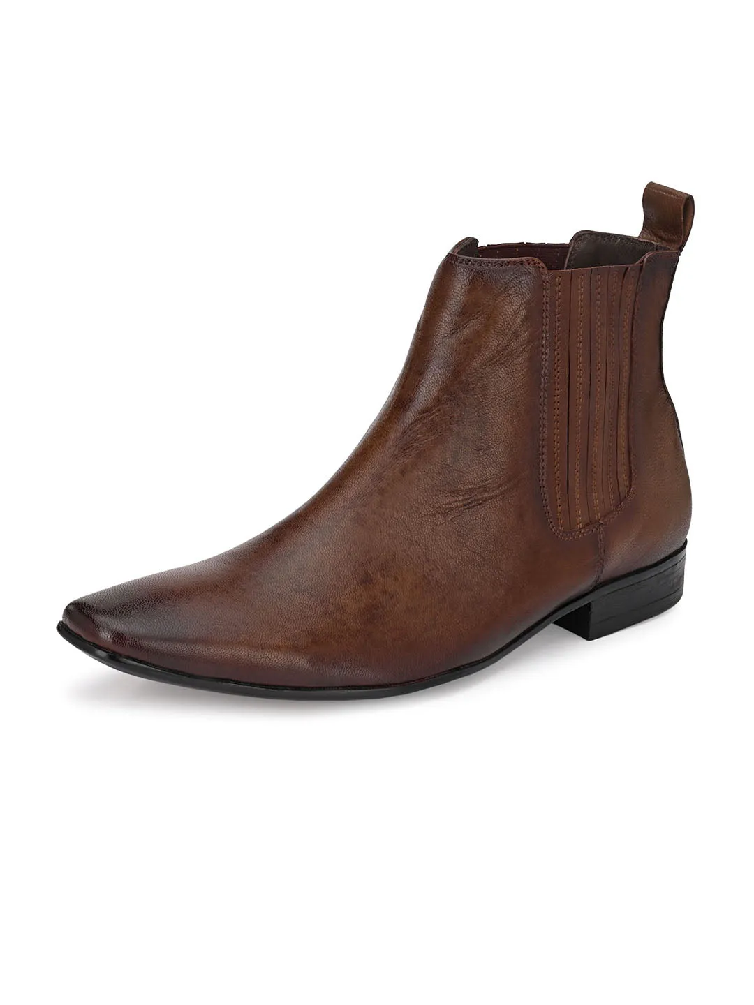 Hitz Men's Brown Leather Slip-On Ankle Boot Shoes