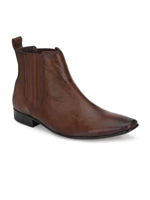 Hitz Men's Brown Leather Slip-On Ankle Boot Shoes