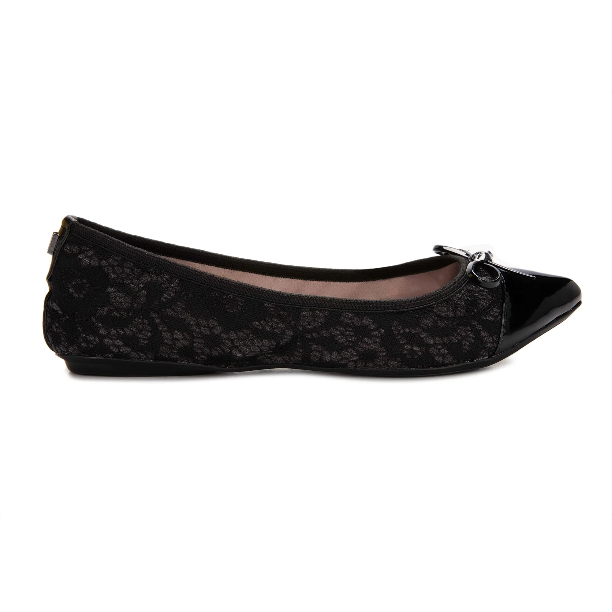 HOLLY Ballet Flat Shoes - Black Glitter Lace