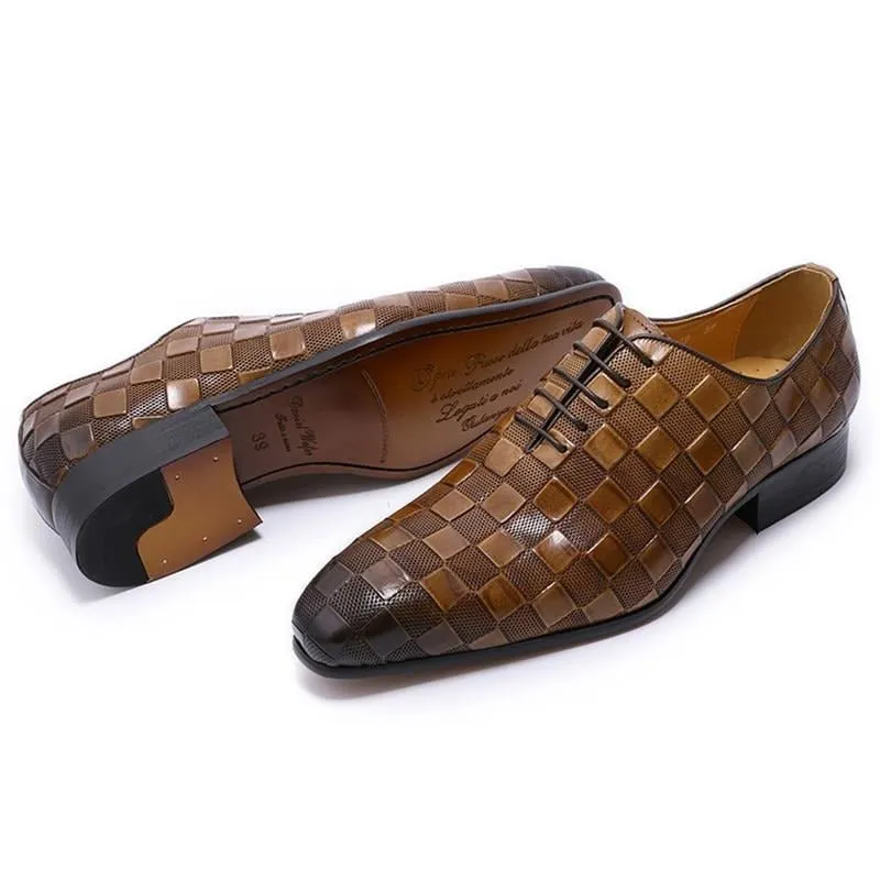 ItalianLux Leather Plaid Print Oxford Dress Shoes