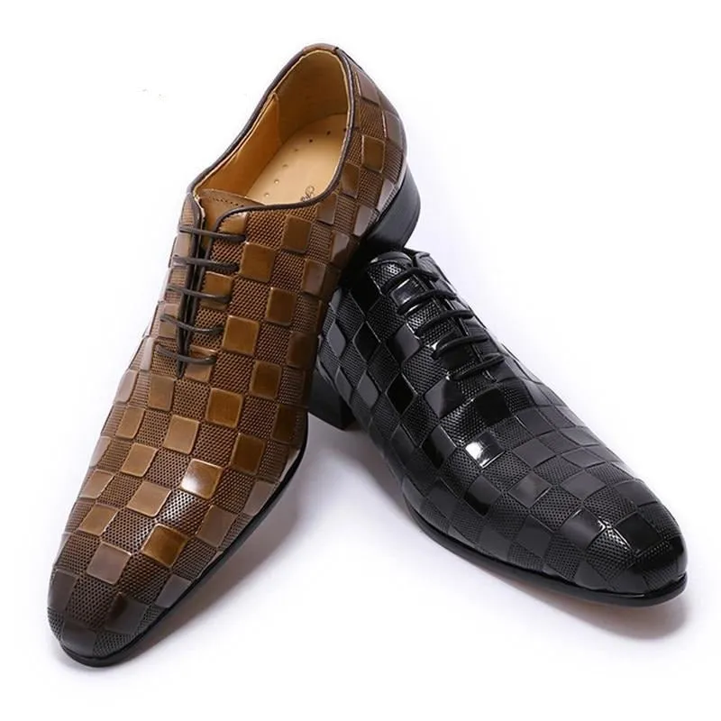 ItalianLux Leather Plaid Print Oxford Dress Shoes