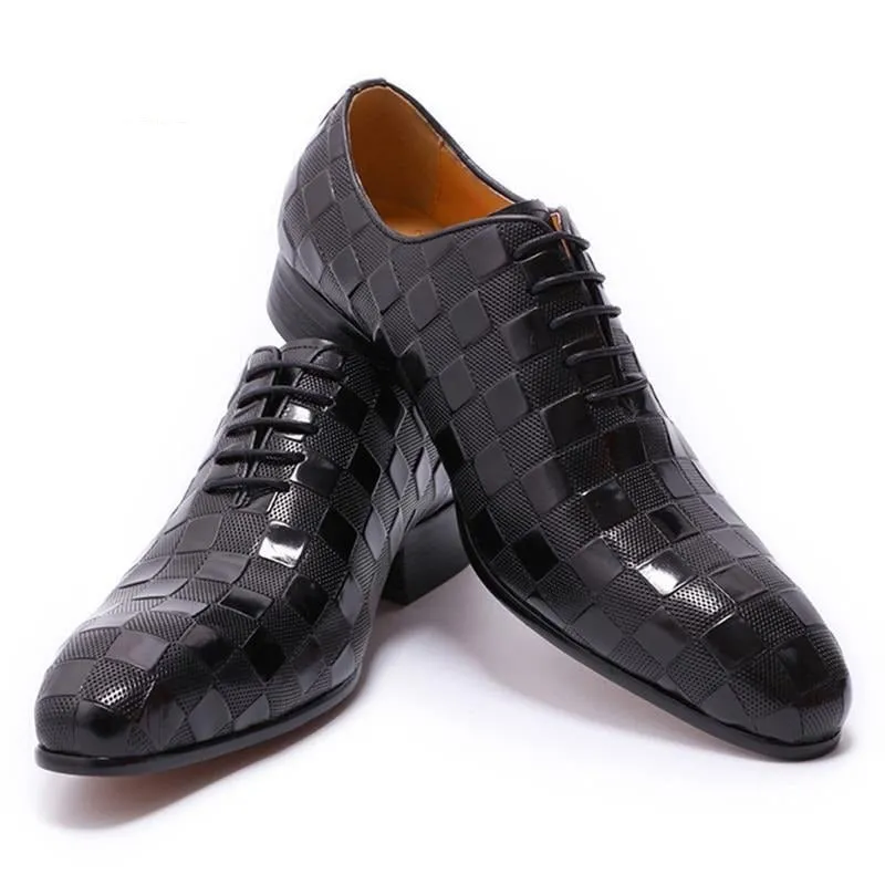 ItalianLux Leather Plaid Print Oxford Dress Shoes