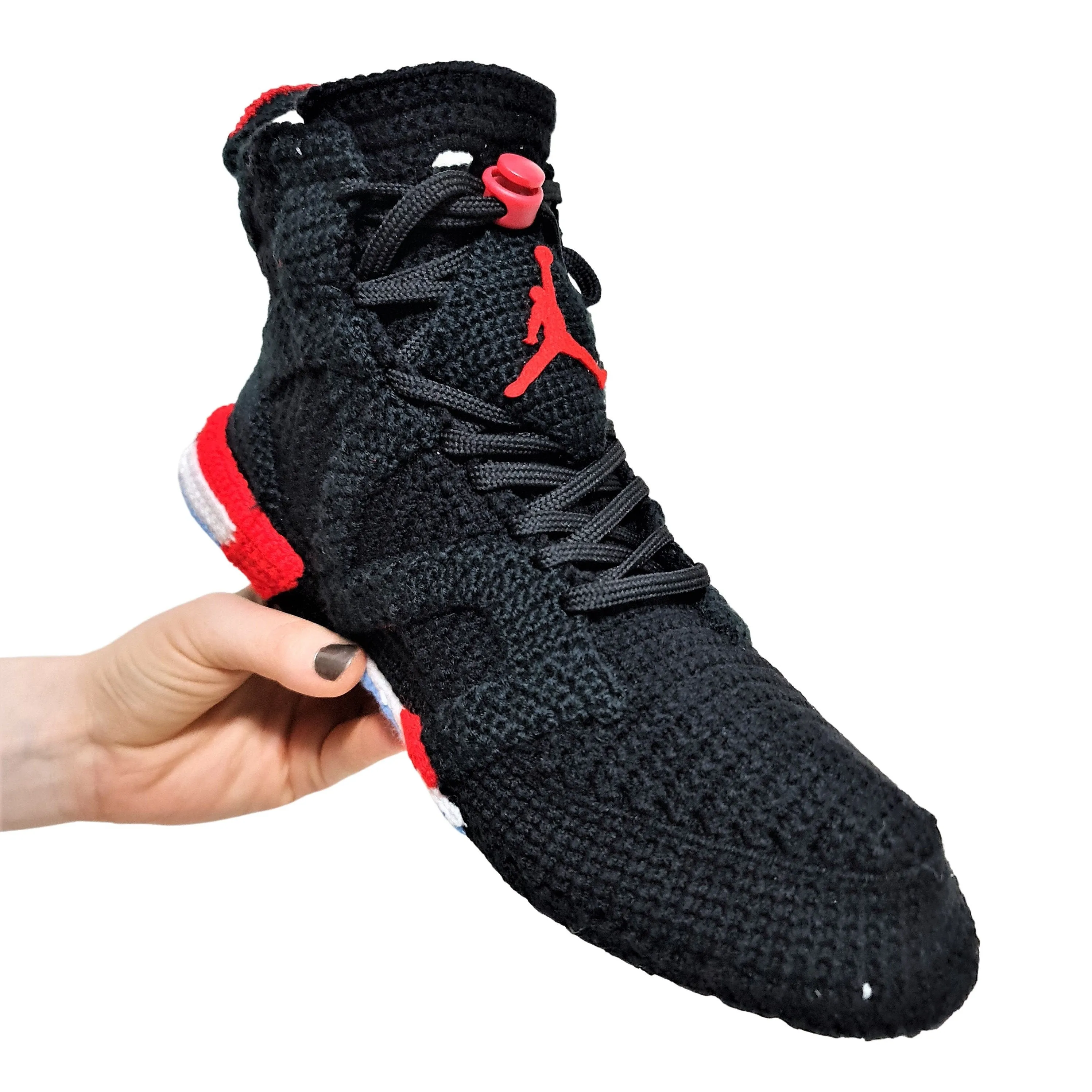 Jordan 6 Black/Infrared Custom Design Sneakers Crocheted Indoor Slippers Plush Shoes