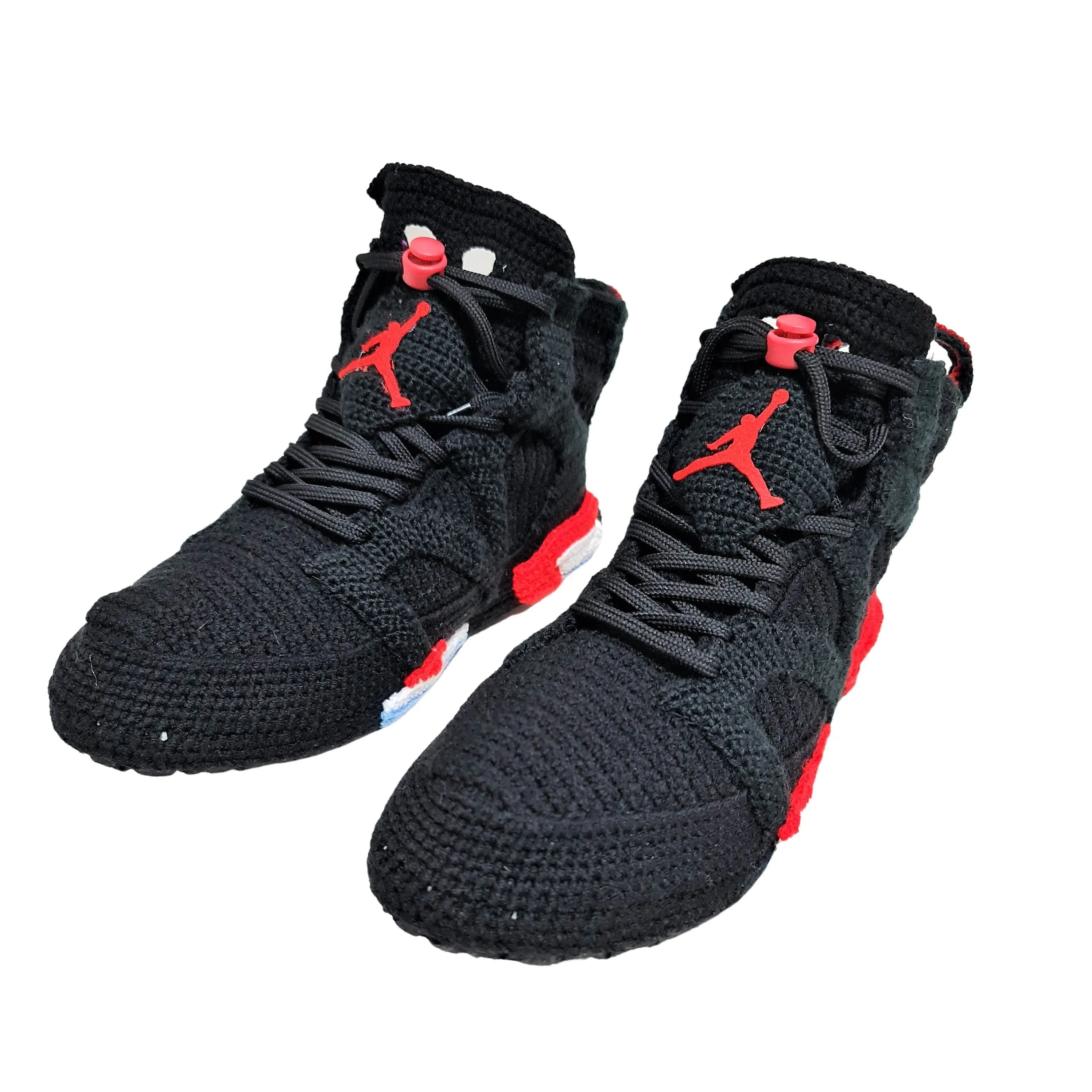 Jordan 6 Black/Infrared Custom Design Sneakers Crocheted Indoor Slippers Plush Shoes