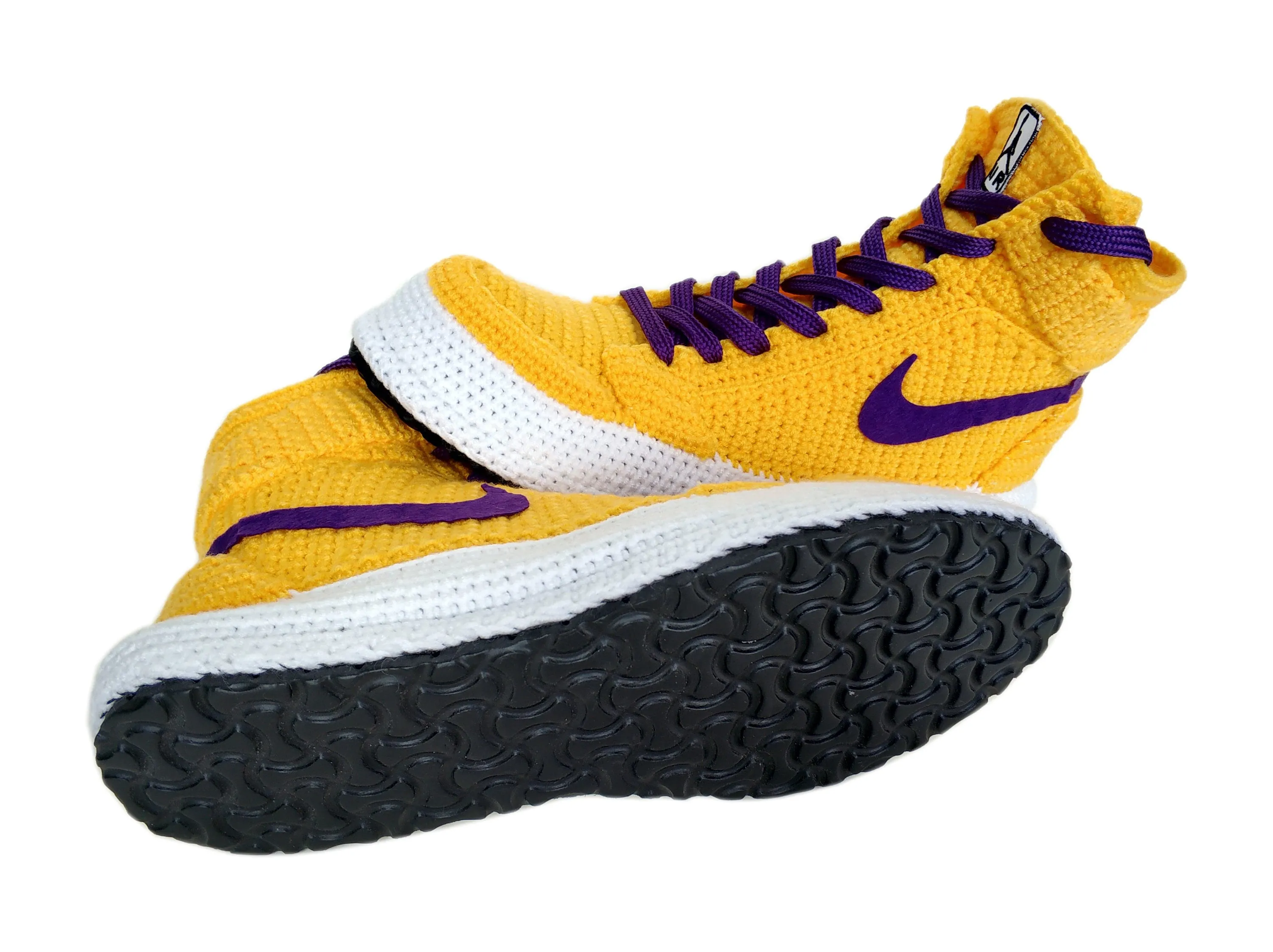 LA Lakers Kobe Bryant Custom Jordan 1 Purple / Yellow Sneakers Handmade Crochet Slippers