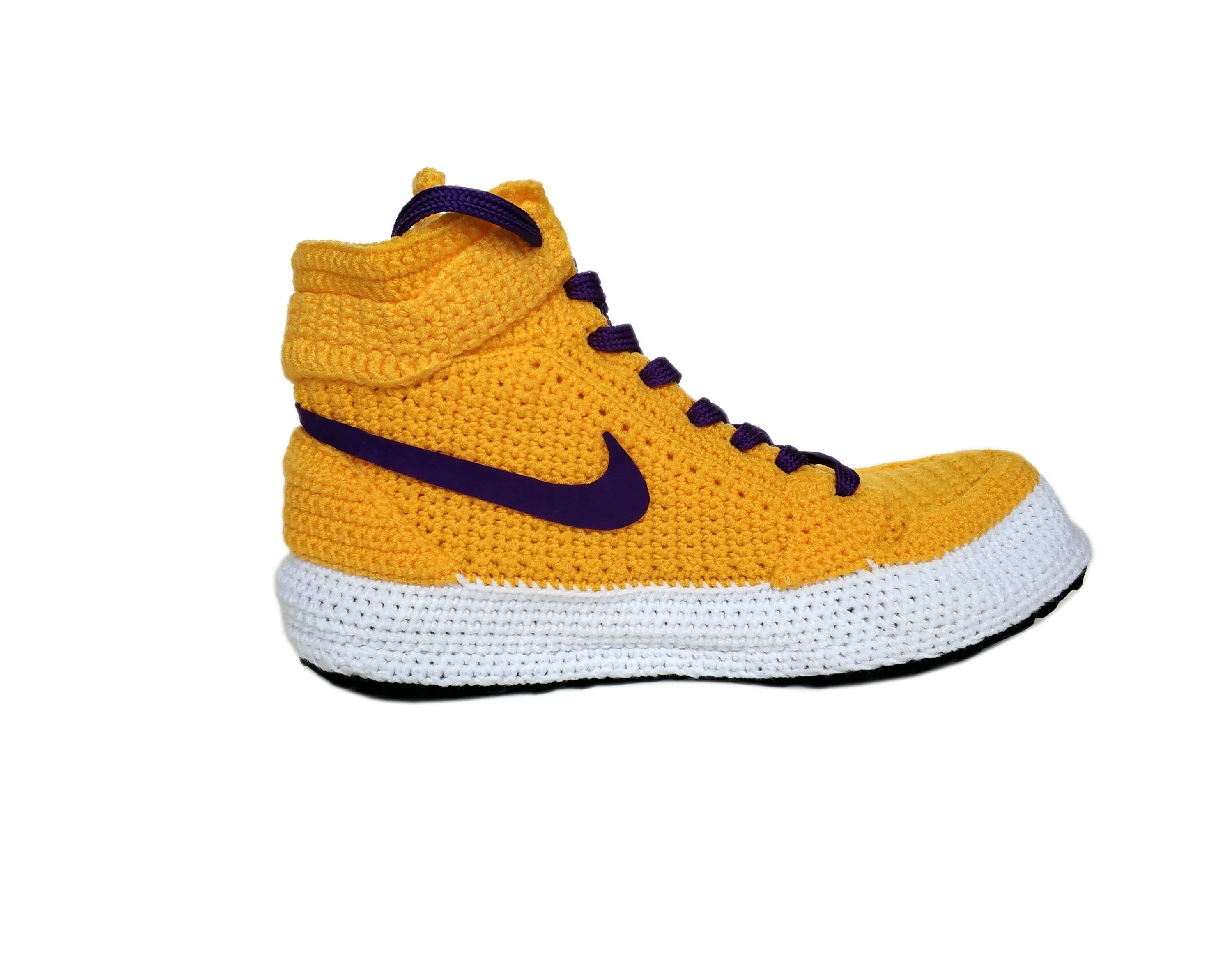 LA Lakers Kobe Bryant Custom Jordan 1 Purple / Yellow Sneakers Handmade Crochet Slippers