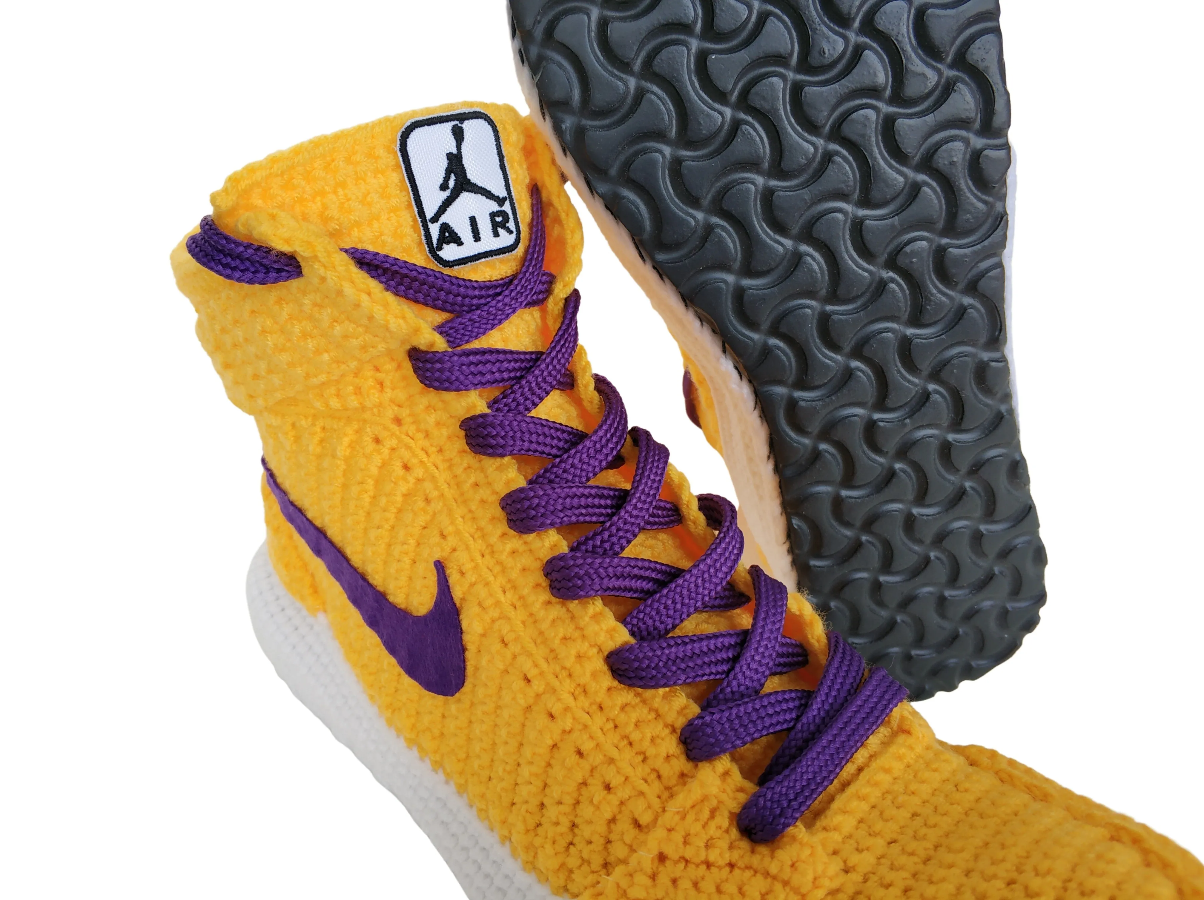 LA Lakers Kobe Bryant Custom Jordan 1 Purple / Yellow Sneakers Handmade Crochet Slippers