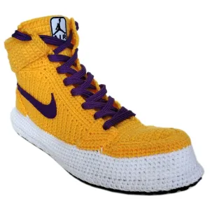 LA Lakers Kobe Bryant Custom Jordan 1 Purple / Yellow Sneakers Handmade Crochet Slippers