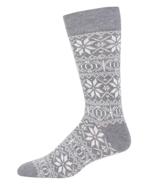 Men's Cashmere Blend Crew Socks - Snowflake, Medium Grey, O/S 10-13