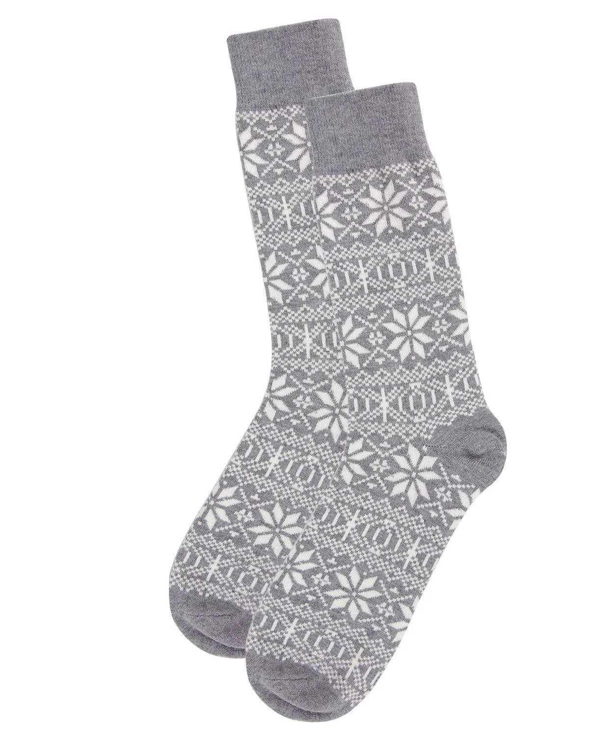 Men's Cashmere Blend Crew Socks - Snowflake, Medium Grey, O/S 10-13