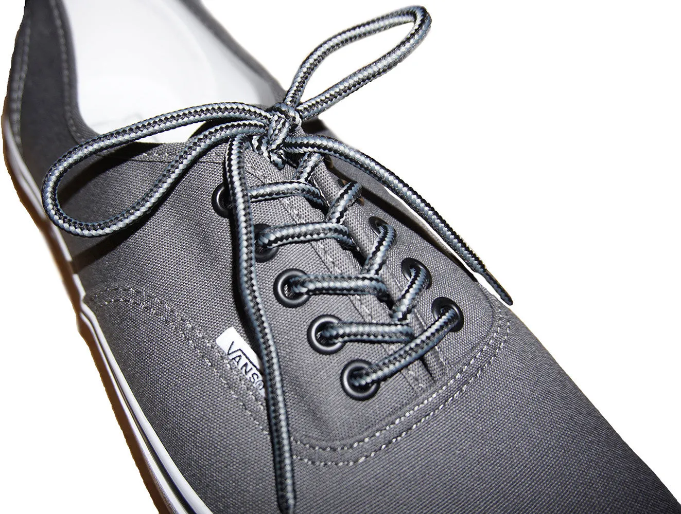 [Midnight Black / Charcoal Grey] 35-36" Round Hiking Shoelaces for Vans