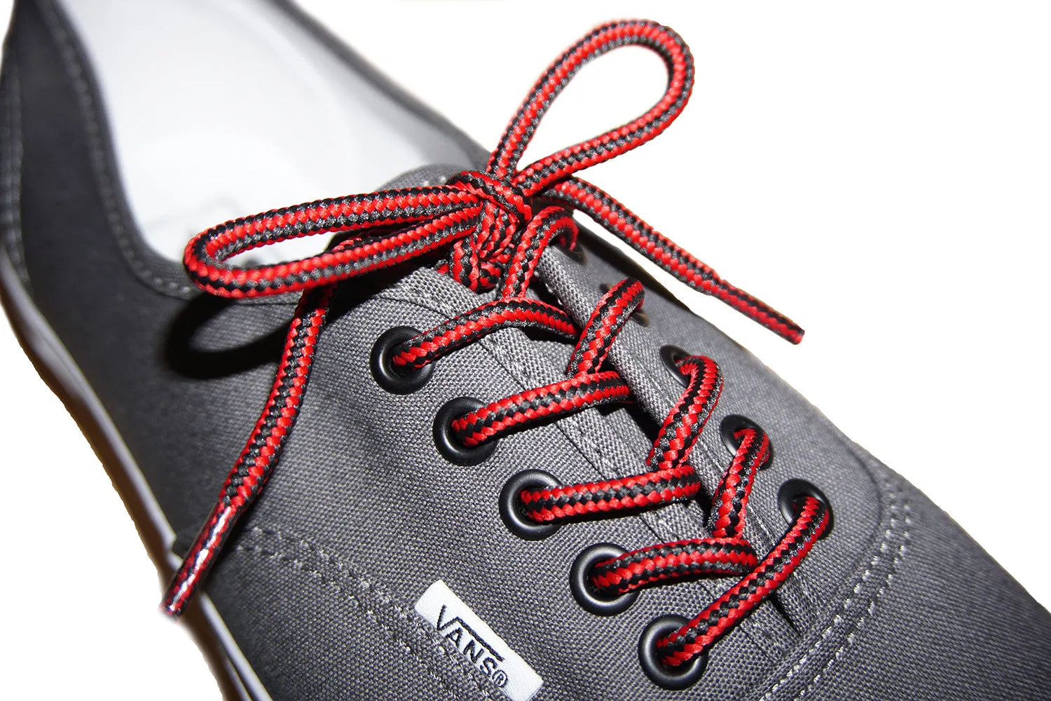 [Midnight Black / Red Devil] 35-36" Round Hiking Shoelaces for Vans