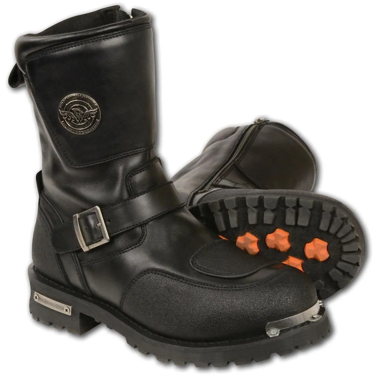 Milwaukee Leather Boots MBM9070 Men's Black Engineer Boots with Reflective Piping and Gear Shift Protection