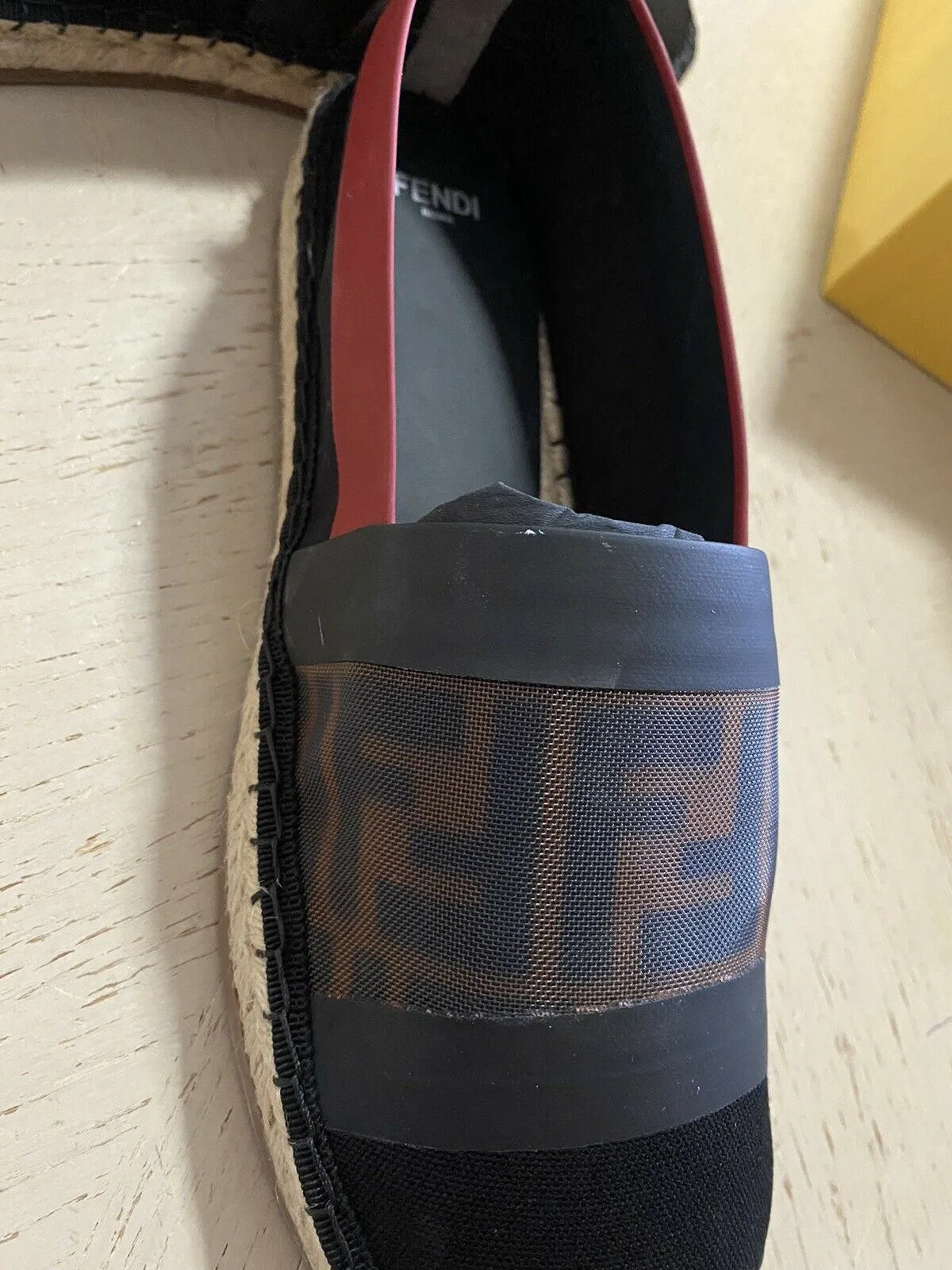 NIB Fendi Women Flat Colibrì Mesh FF Espadrille Black/Red 10.5 US ( 40.5 Eu )