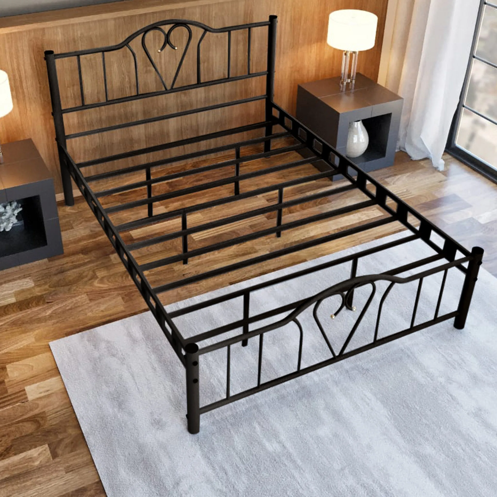 Orkide Metal 4'6FT Double Bed Frame - Black