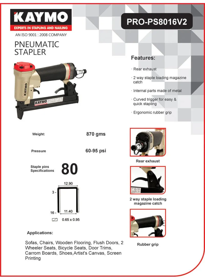 PNEUMATIC STAPLER KAYMO PRO-8016V2