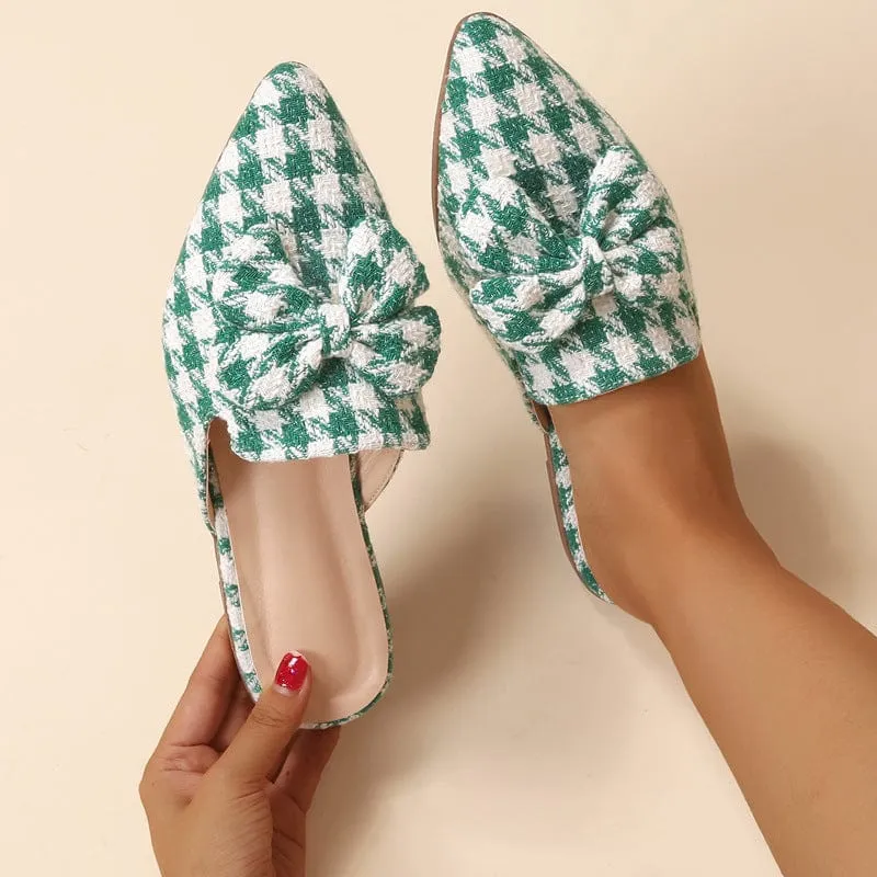 Pointed Bow checkerboard Mules