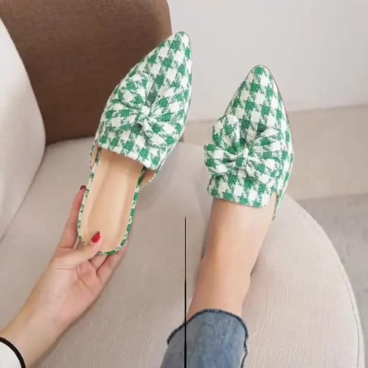 Pointed Bow checkerboard Mules