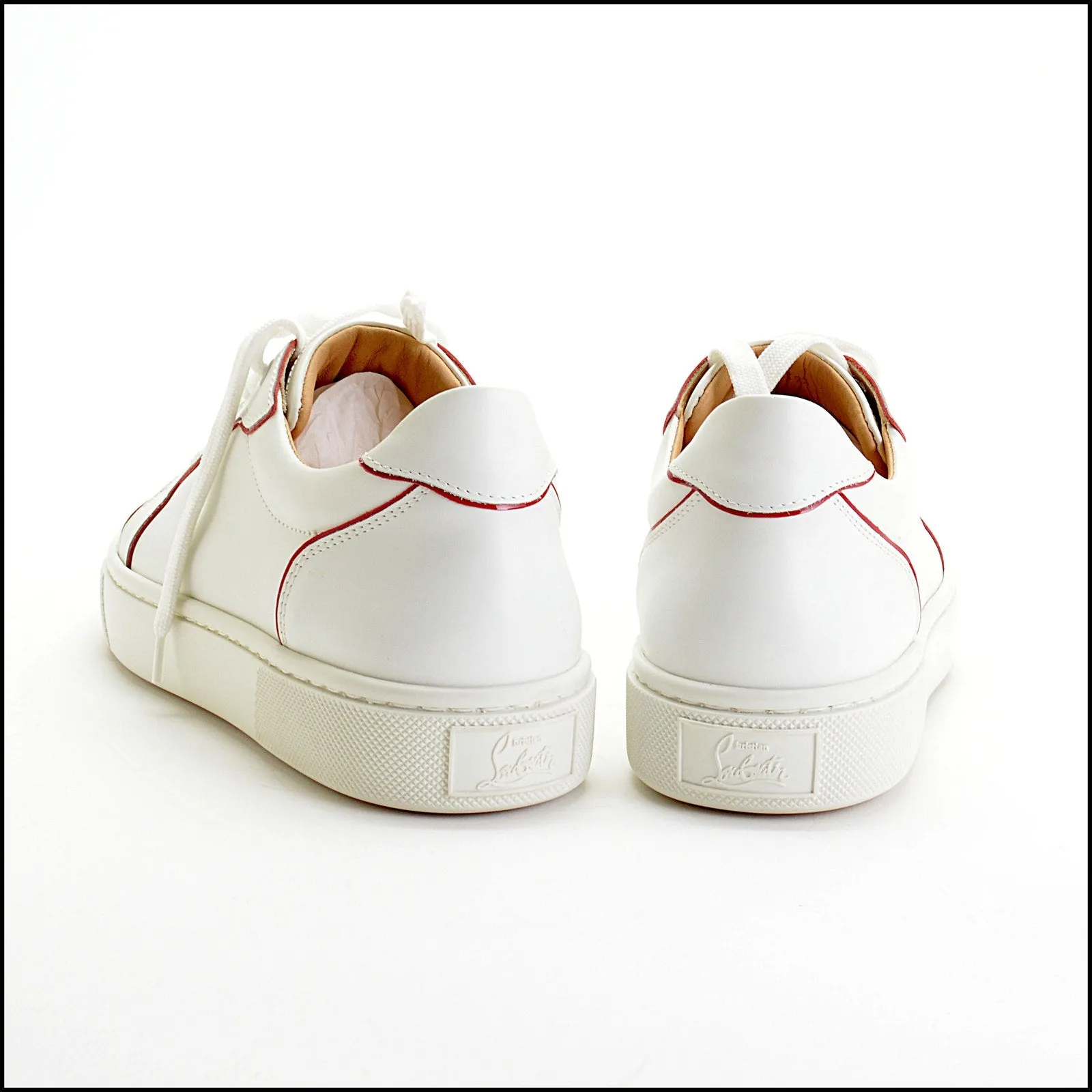 RDC14072 Authentic CHRISTIAN LOUBOUTIN White Calfskin Leather Red Patent Trim Sneakers Size 9