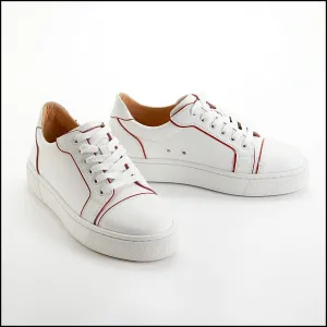 RDC14072 Authentic CHRISTIAN LOUBOUTIN White Calfskin Leather Red Patent Trim Sneakers Size 9