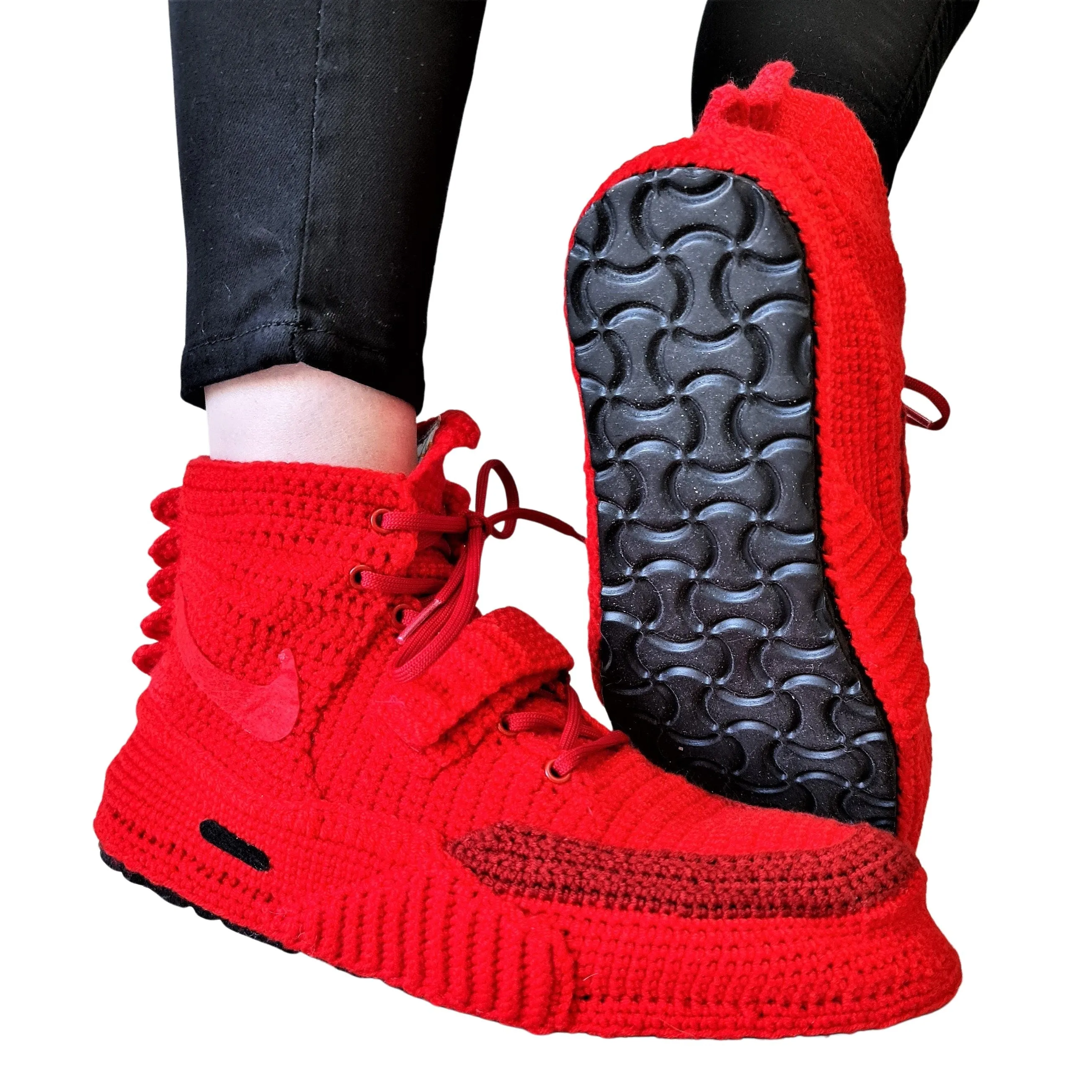 Red October Knitted Slippers Sneakers Custom Booties Shoes Breathable Socks