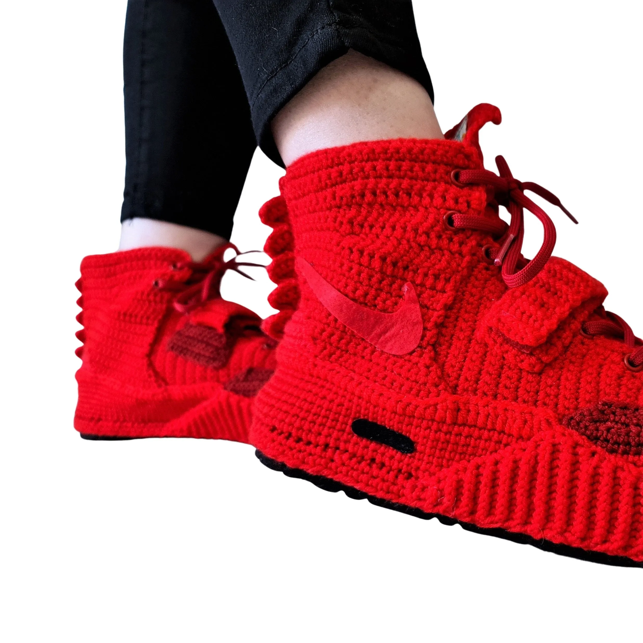 Red October Knitted Slippers Sneakers Custom Booties Shoes Breathable Socks