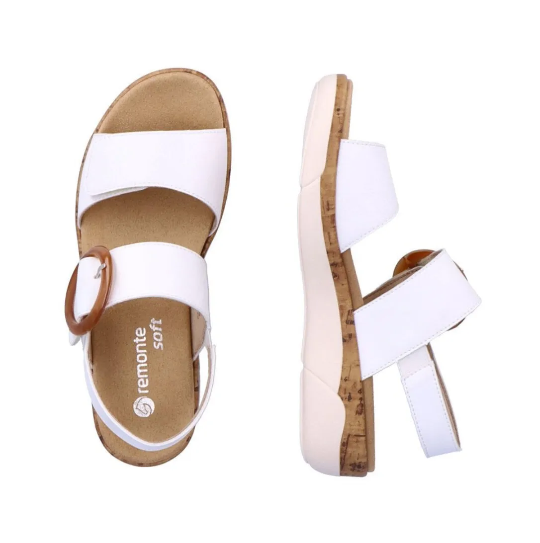 Remonte R6853-80 Rock White Leather Low Wedge Sandals