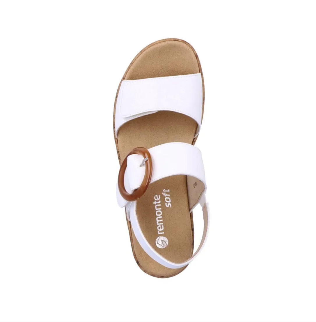 Remonte R6853-80 Rock White Leather Low Wedge Sandals