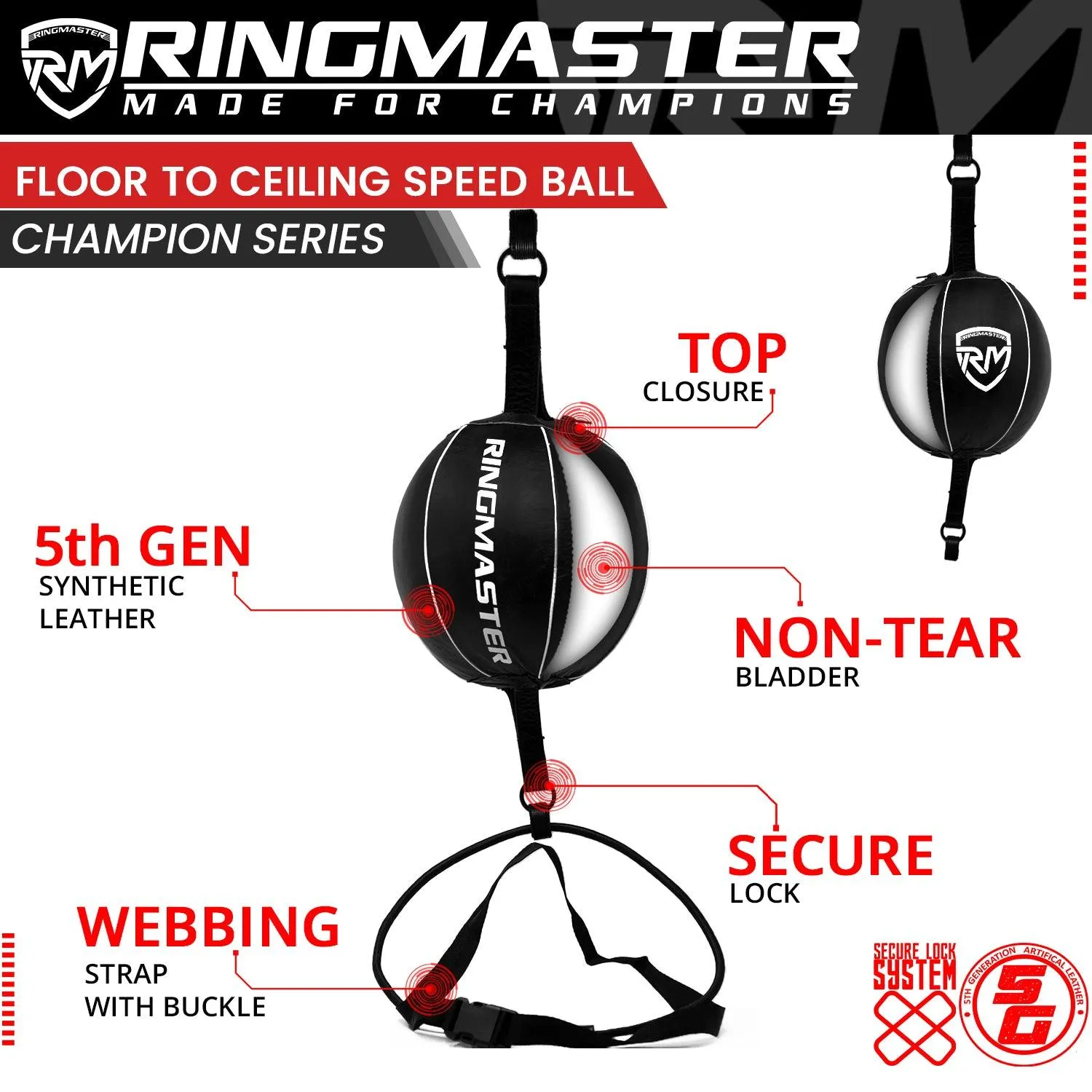 RingMaster Sports Double End Round Speed Ball Champion Series Synthetic Leather White/Black