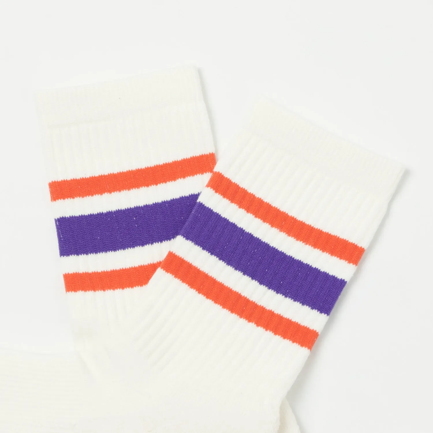 RoToTo Fine Pile Striped Crew Sock - White/Orange/Dark Blue