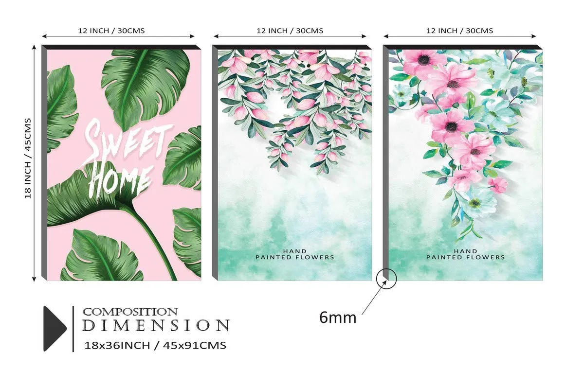 SAF paintings 6MM MDF Sweet Home and Love Hand Painted Preety Flower Self Adeshive Painting 36 inch X 18 inch (12 Inch X 18 Inch Each Painting, Self Installation, Multi-Effect, UV Textured) AANFSXA005