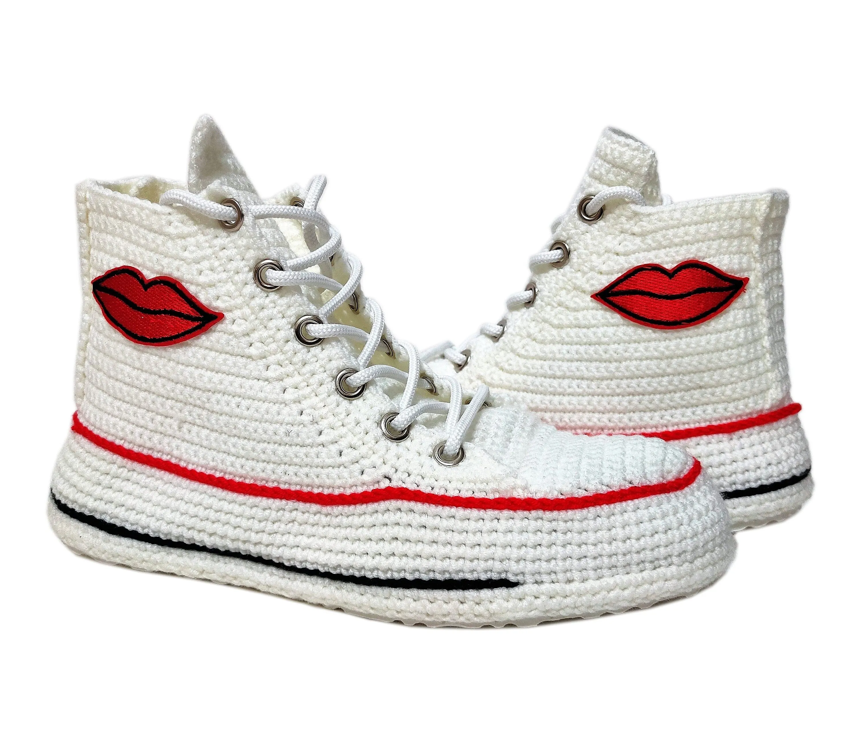 Sexy Converse Slippers Plush Sneakers House Kiss Me Lips Shoes