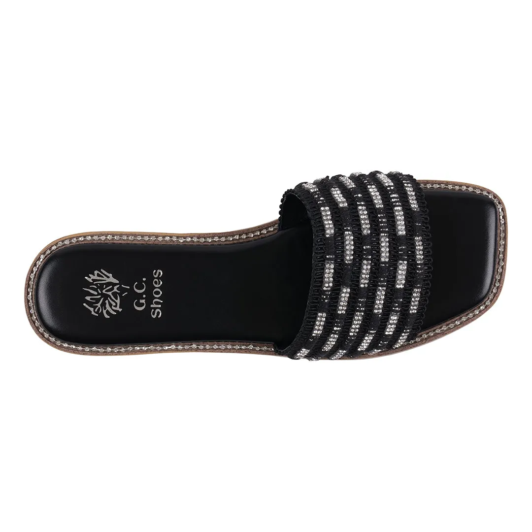 Shani Black Embellished Slide Flat Sandals