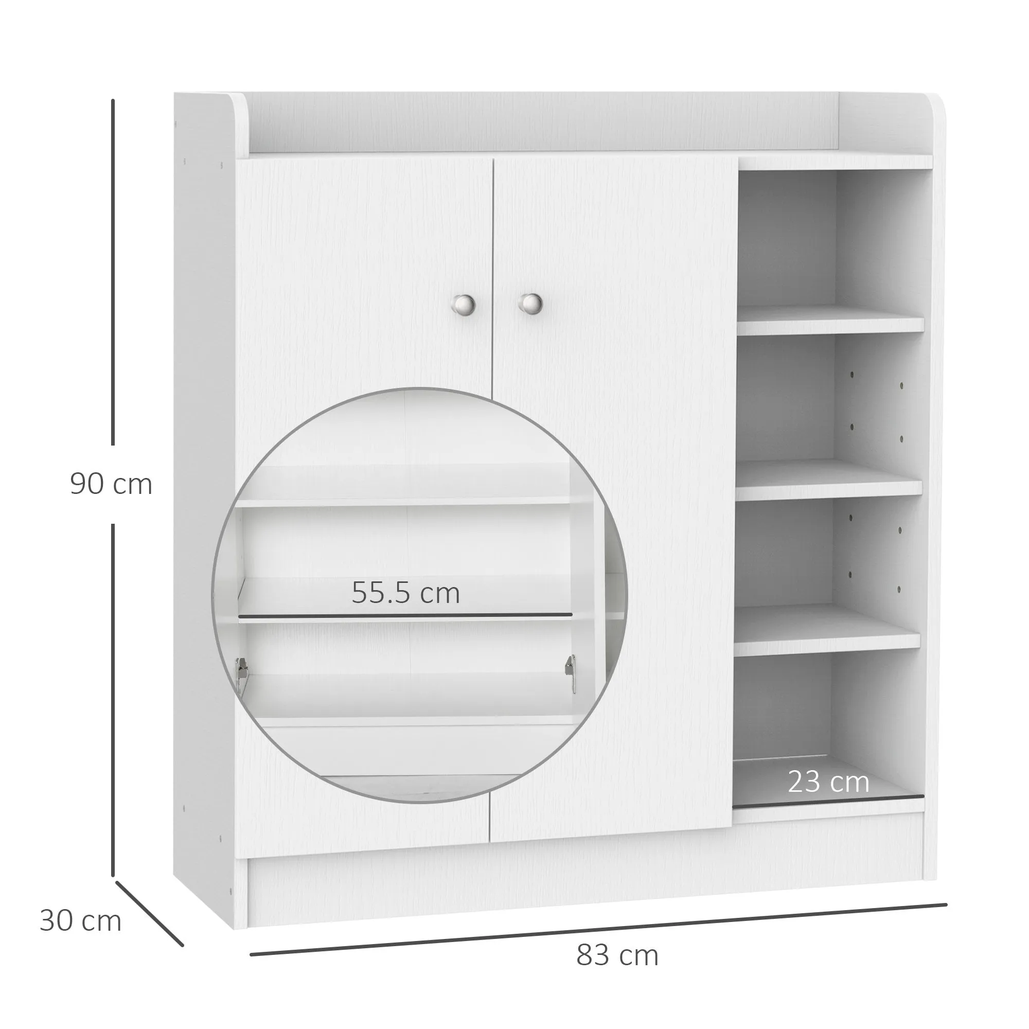 Shoe Storage Cabinet Home Hallway Furniture 2 Doors w/Adjustable 4 Shelves Cupboard Footwear Rack Stand Organiser White