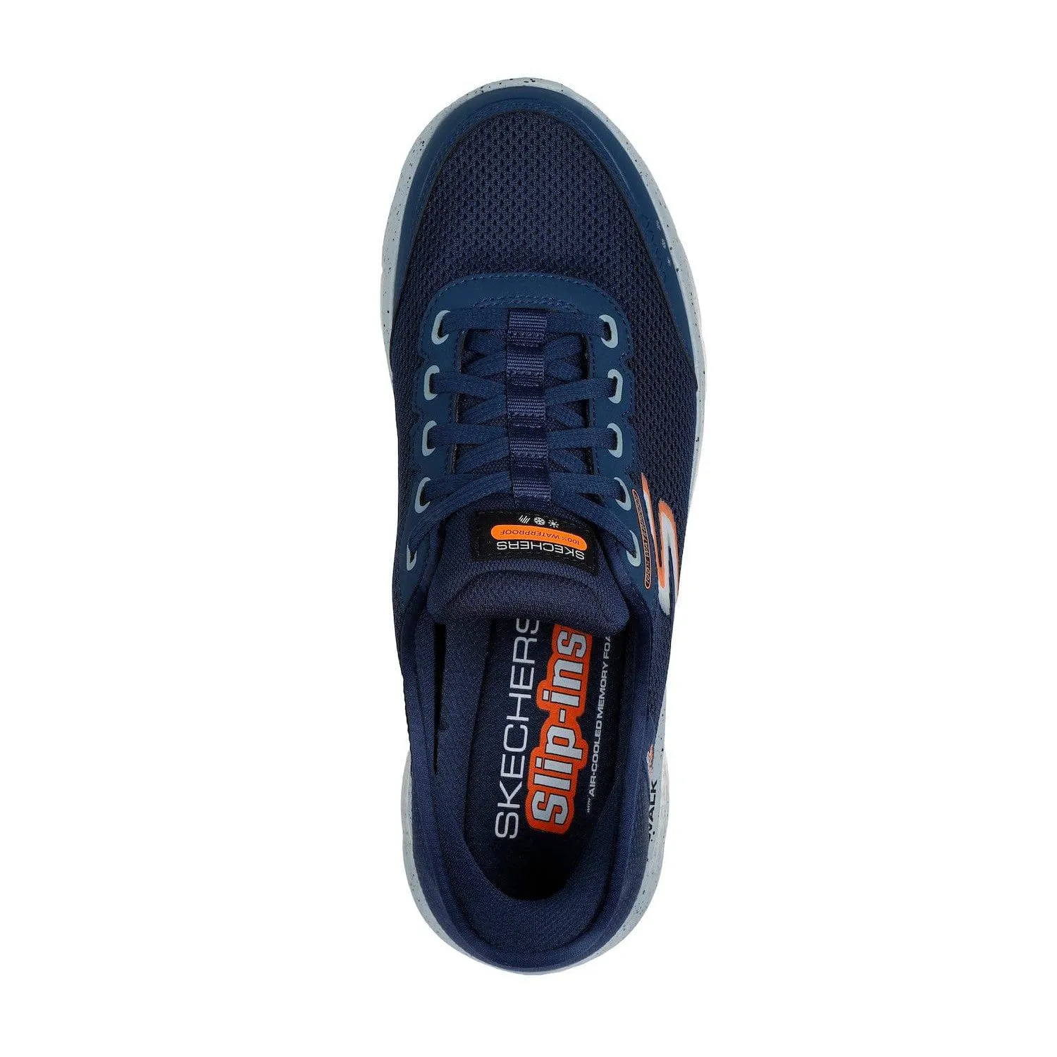 Skechers 216330 Go Walk Flex Waterproof Hands Free Mens Navy Textile Waterproof Slip On Trainers