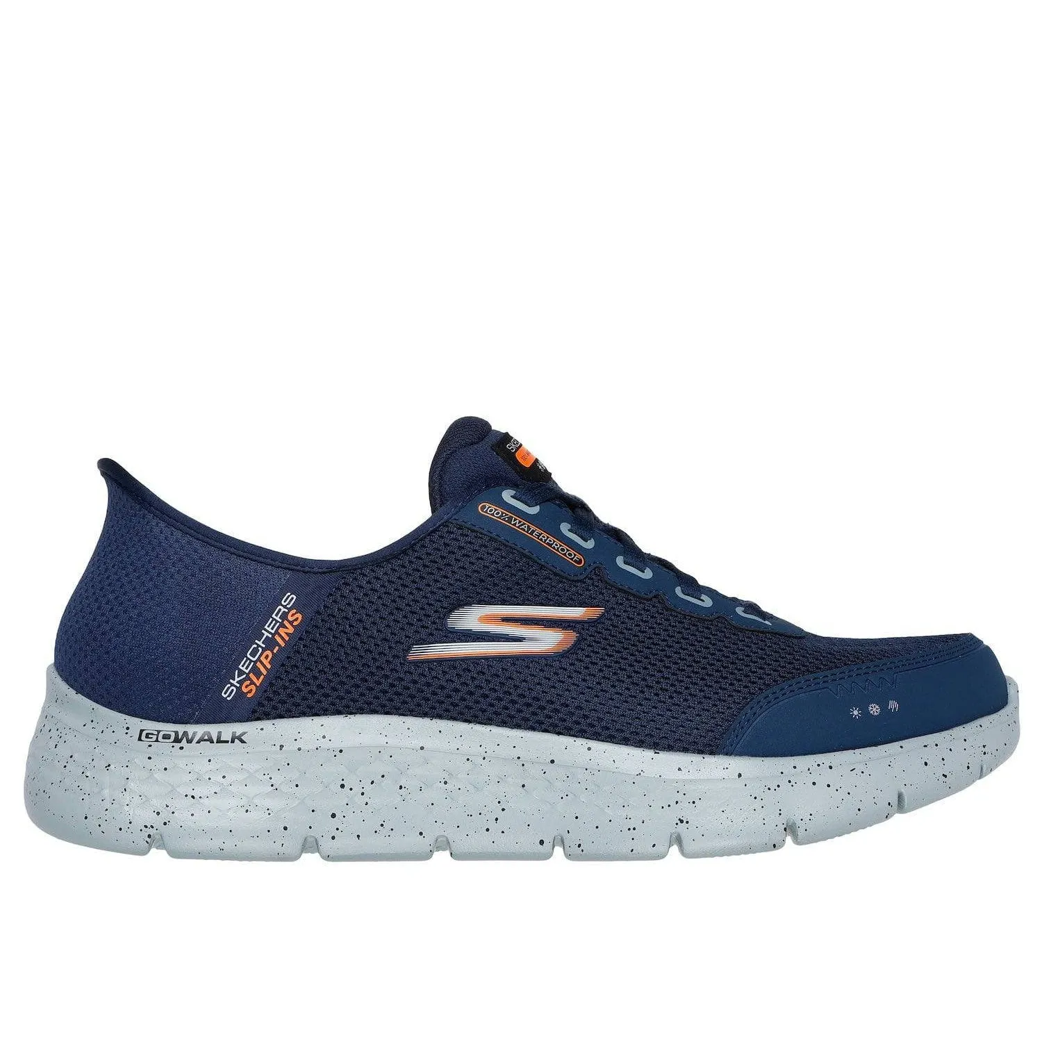 Skechers 216330 Go Walk Flex Waterproof Hands Free Mens Navy Textile Waterproof Slip On Trainers