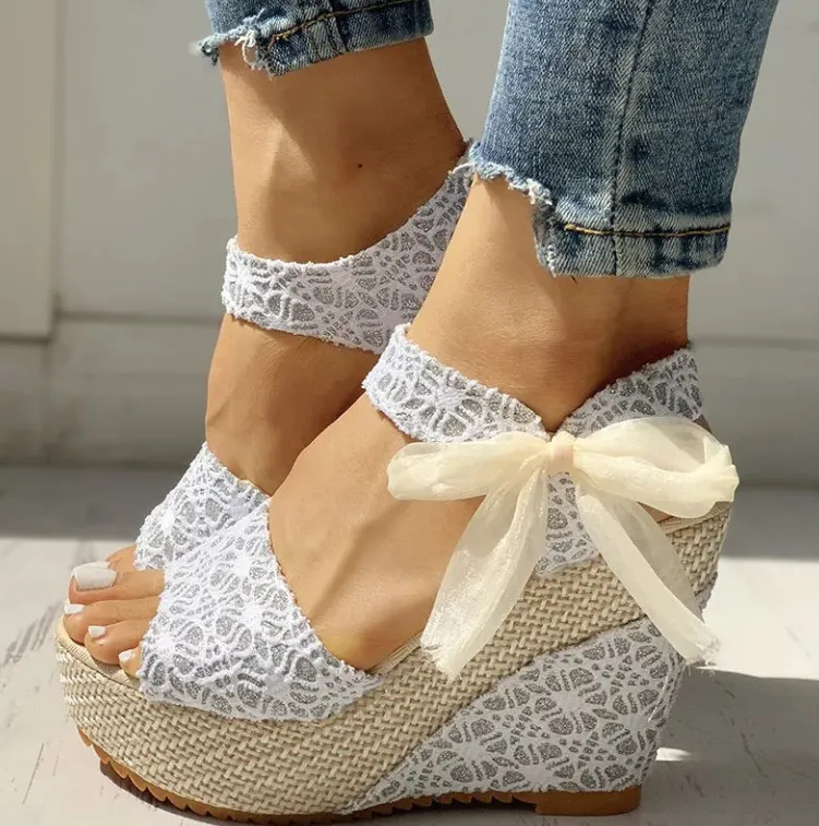 Sohiwoo Lace Leisure Women Wedges Heeled Women Shoes Summer Sandals Party Platform High Heels Shoes Woman