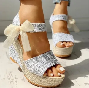 Sohiwoo Lace Leisure Women Wedges Heeled Women Shoes Summer Sandals Party Platform High Heels Shoes Woman