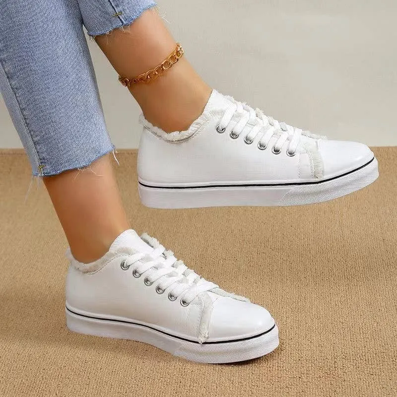 Solid Color Lace-up Canvas Flat Shoes