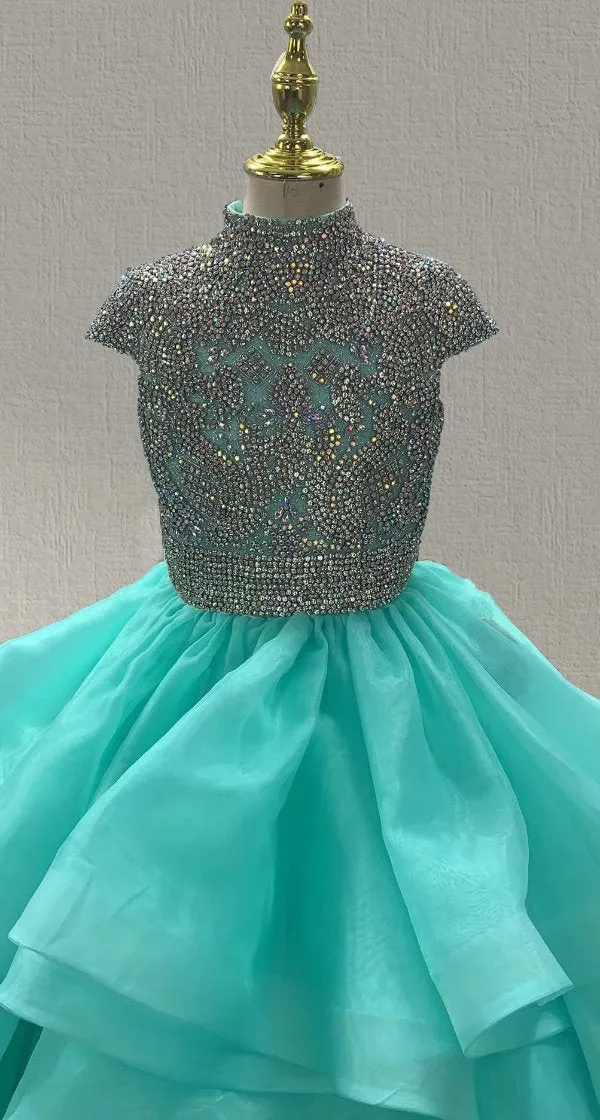 Sparkly Beaded Bodice Preteen Mint Dance Couture