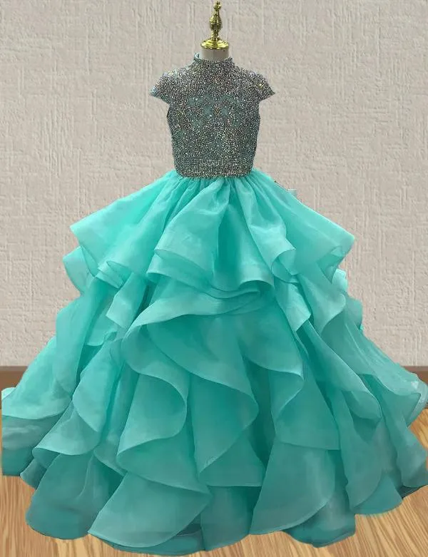 Sparkly Beaded Bodice Preteen Mint Dance Couture