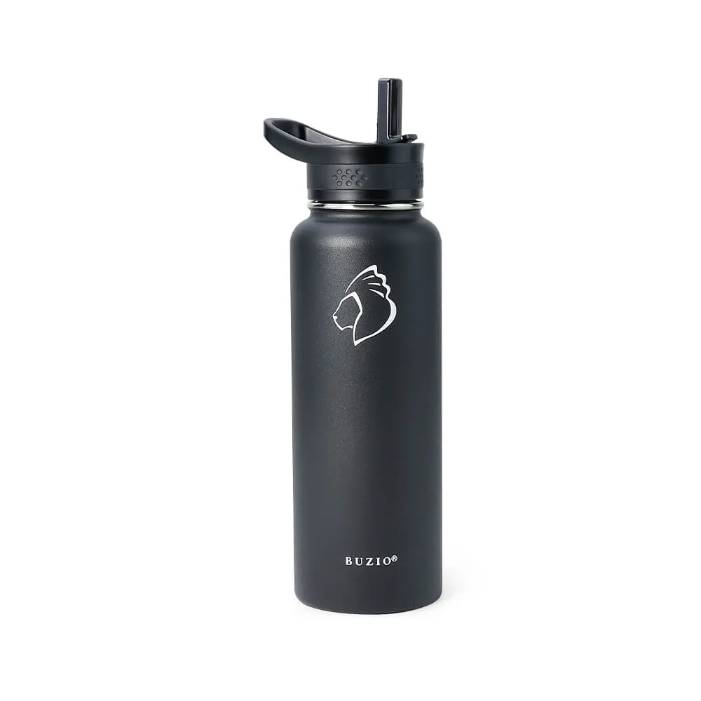 Stainless Steel Water Bottle with 3 Lids | 40oz | Black