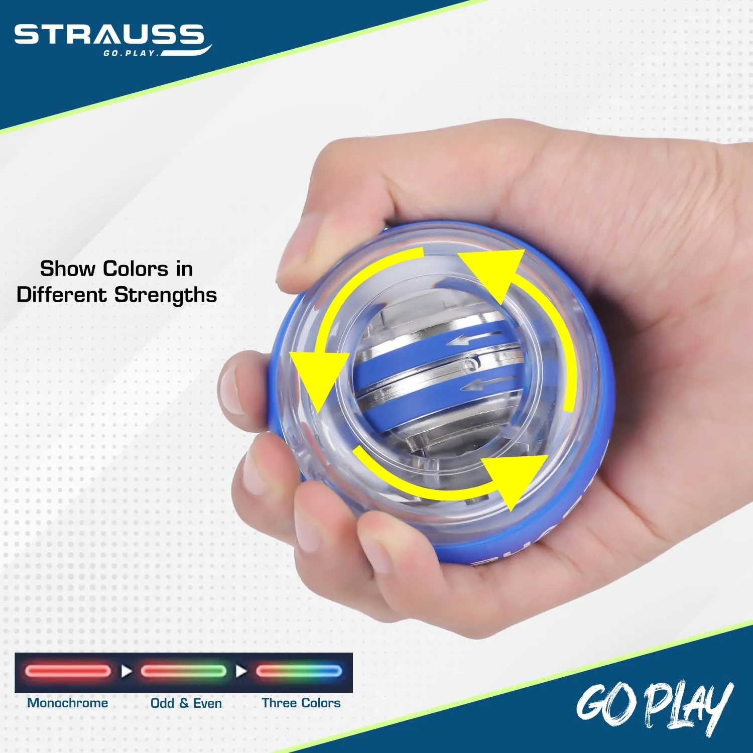 Strauss Wrist Gyro Ball|Ideal For Wrist Training, Strengthening Arms, Fingers, Wrist Bones and Muscle |Power Wrist Ball, Hand Enhancer, Exerciser,Self-Starting Wrist Trainer Ball with LED Light,(Blue)