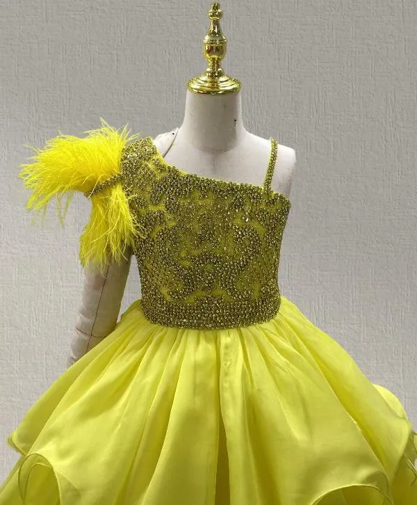 Stunning Gorgeous Kids Prom Pageant Couture with Feather