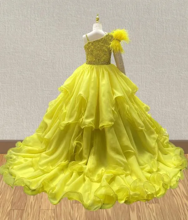 Stunning Gorgeous Kids Prom Pageant Couture with Feather