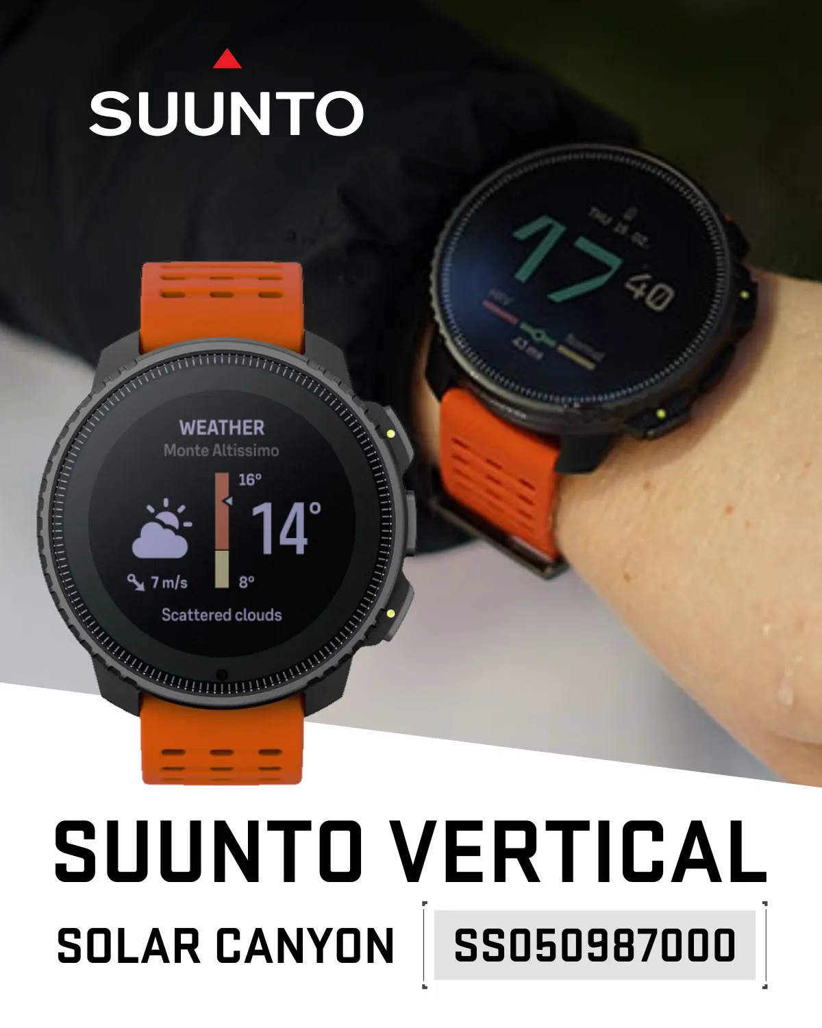 SUUNTO Vertical Adventure GPS Watch, Large Screen, Offline Maps, Solar Charging with Wearable4U Power Bank SQ Bundle