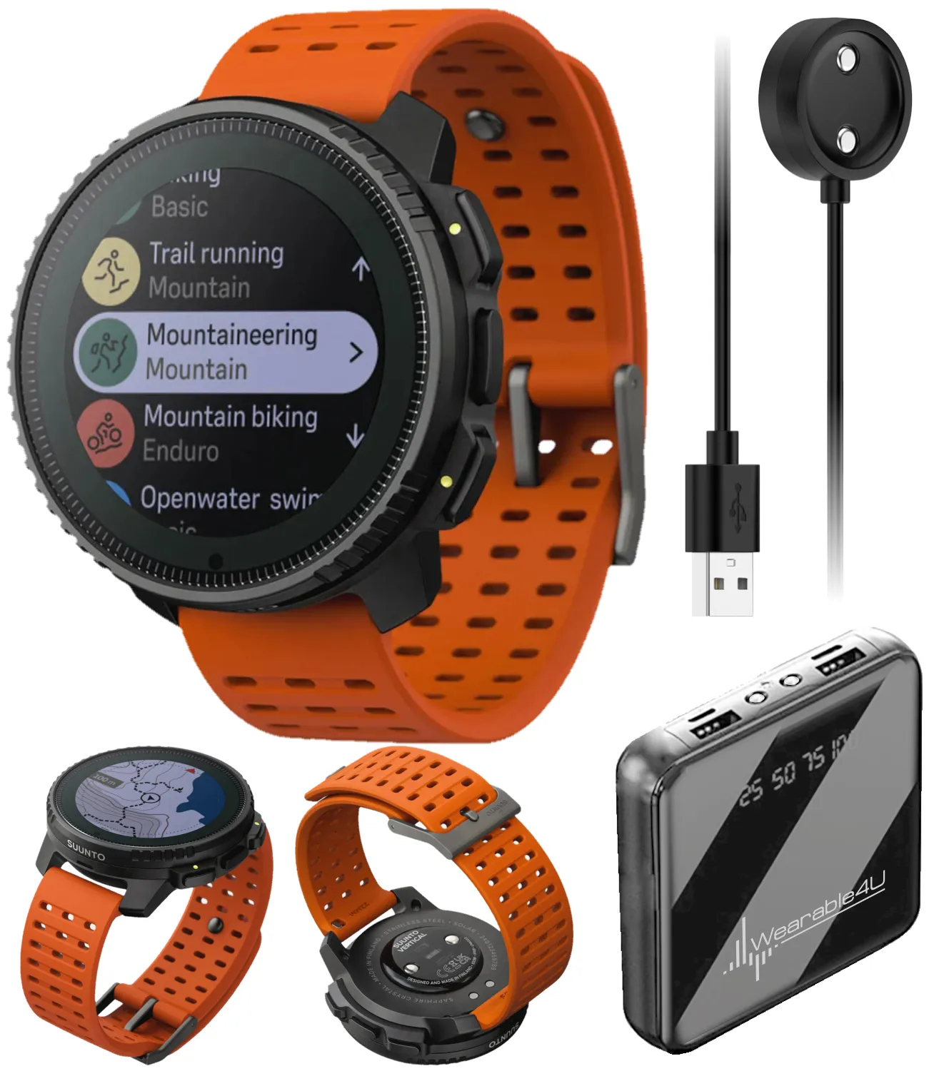 SUUNTO Vertical Adventure GPS Watch, Large Screen, Offline Maps, Solar Charging with Wearable4U Power Bank SQ Bundle