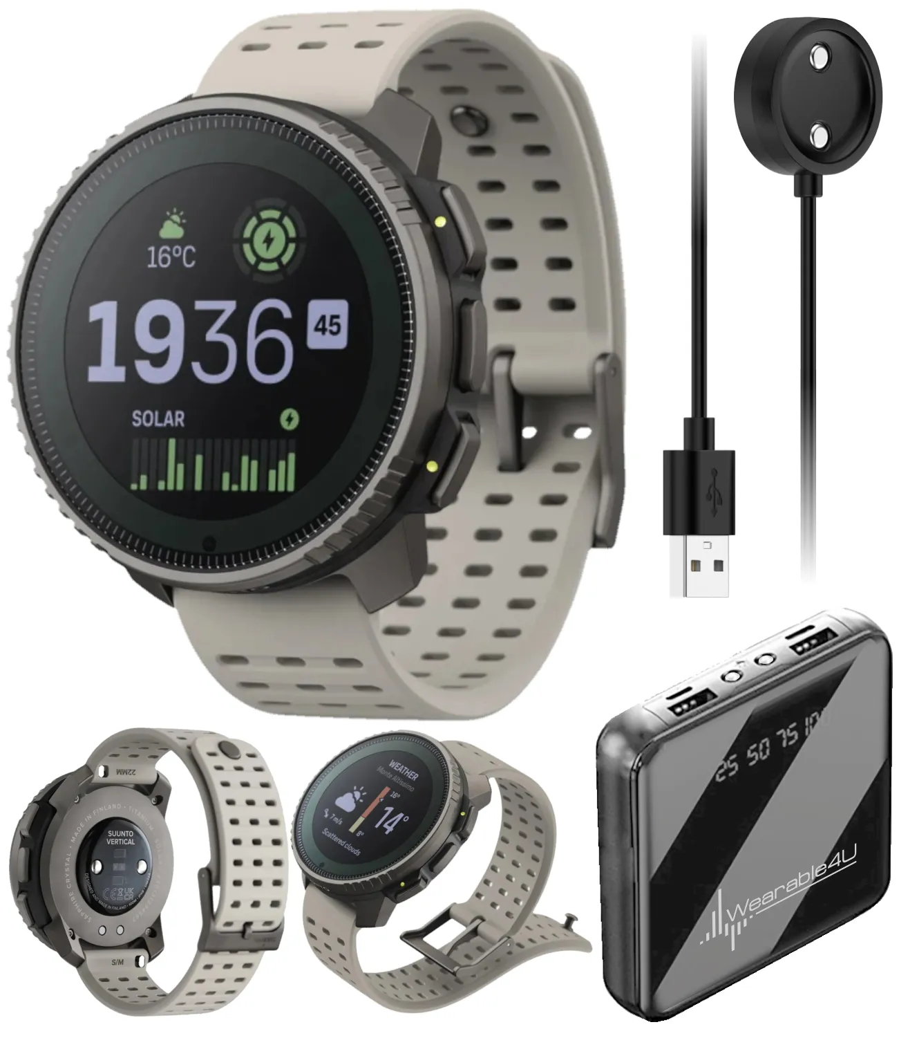 SUUNTO Vertical Adventure GPS Watch, Large Screen, Offline Maps, Solar Charging with Wearable4U Power Bank SQ Bundle