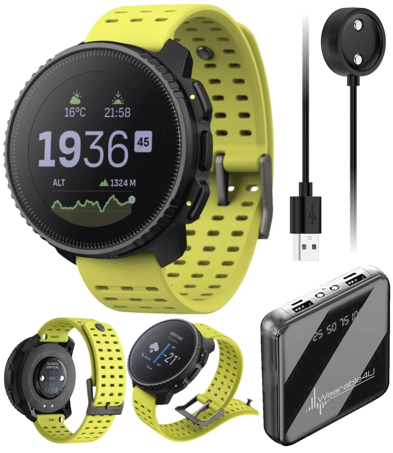 SUUNTO Vertical Adventure GPS Watch, Large Screen, Offline Maps, Solar Charging with Wearable4U Power Bank SQ Bundle