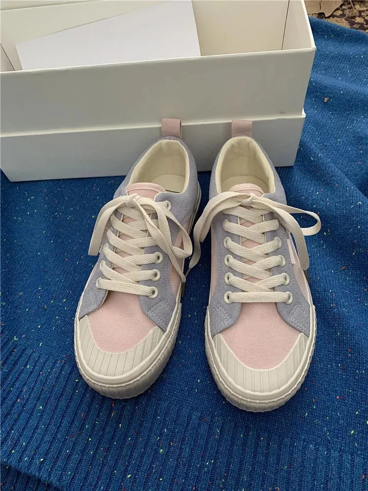 TAVIMART  -  Mixed Color Woman Canvas Shoes Fashion Casual Student Cute Lovely Female Lace Up Flats Korea Japanese Spring New Low Top